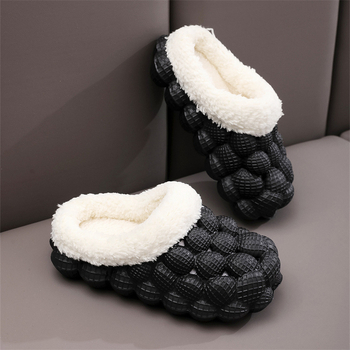 Vaikų medvilninės šlepetės su uždaru pirštu, Lychee bubble foam tekstūra, EVA viršus, dirbtinis trumpas pūkų įdėklas, stora neslidžia padai