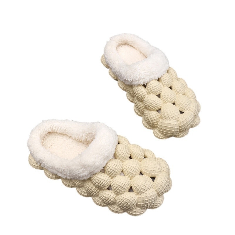 Vaikų medvilninės šlepetės su uždaru pirštu, Lychee bubble foam tekstūra, EVA viršus, dirbtinis trumpas pūkų įdėklas, stora neslidžia padai