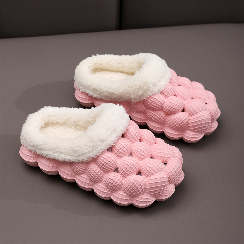 Vaikų medvilninės šlepetės su uždaru pirštu, Lychee bubble foam tekstūra, EVA viršus, dirbtinis trumpas pūkų įdėklas, stora neslidžia padai