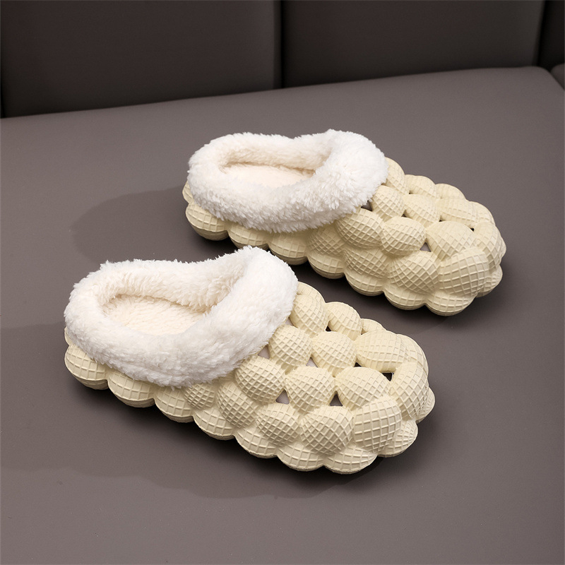 Vaikų medvilninės šlepetės su uždaru pirštu, Lychee bubble foam tekstūra, EVA viršus, dirbtinis trumpas pūkų įdėklas, stora neslidžia padai