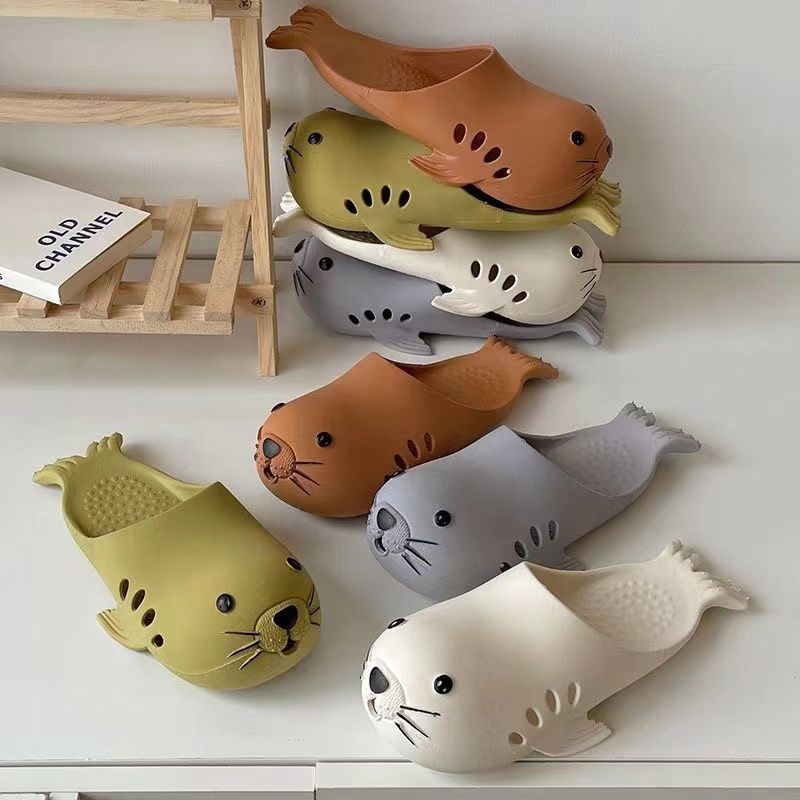 Vaikų klogs su piešiniu fokos, 1–3 metų, PVC viršus ir padas, atsparūs slydimui, pavasario stilius