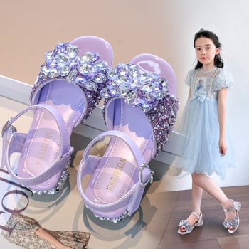 Sandale prințesă pentru fete – cu cristale, suprafața superioară din piele artificială, talpă EVA, pentru vârste 4–12 ani, Vara 2025