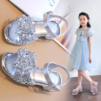 Sandale prințesă pentru fete – cu cristale, suprafața superioară din piele artificială, talpă EVA, pentru vârste 4–12 ani, Vara 2025