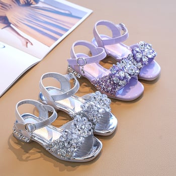 Sandale prințesă pentru fete – cu cristale, suprafața superioară din piele artificială, talpă EVA, pentru vârste 4–12 ani, Vara 2025