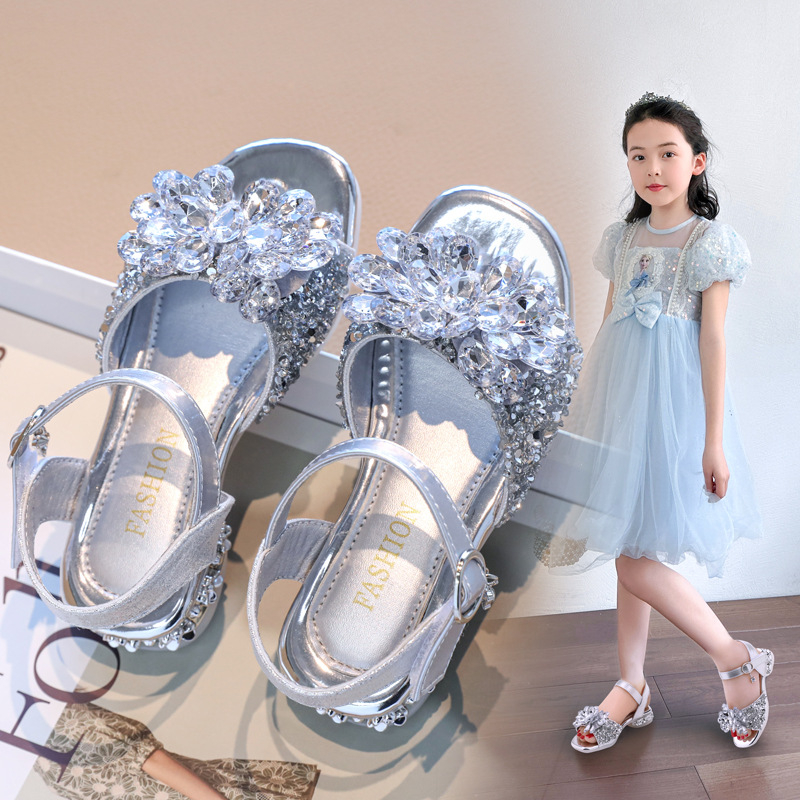 Sandale prințesă pentru fete – cu cristale, suprafața superioară din piele artificială, talpă EVA, pentru vârste 4–12 ani, Vara 2025