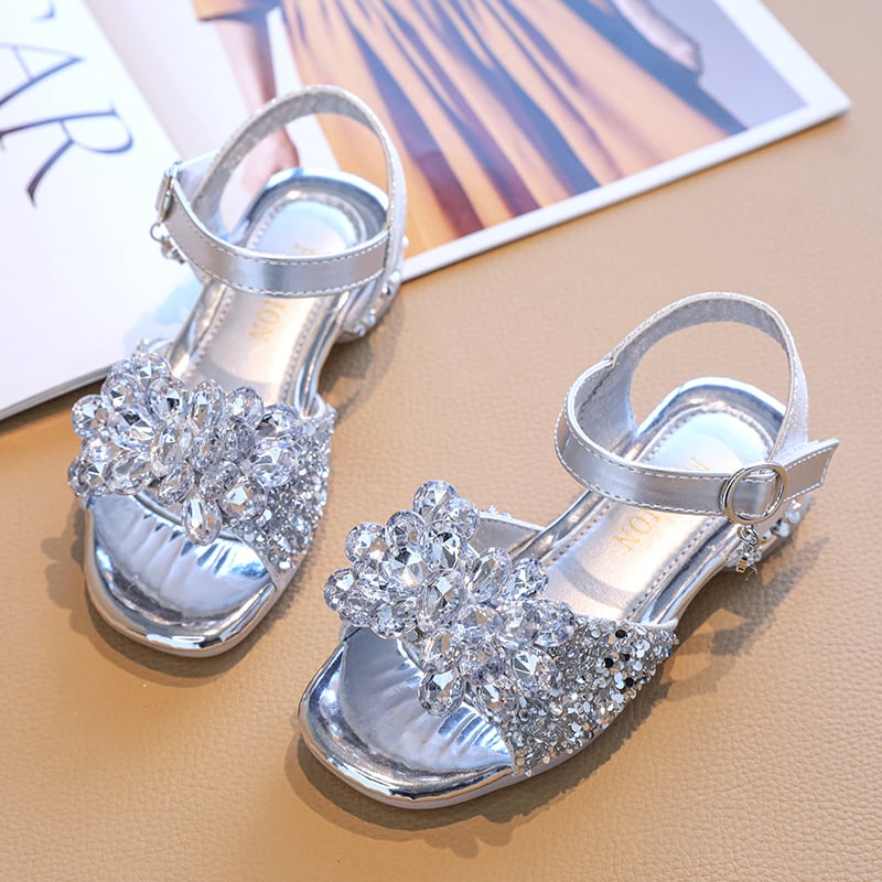 Sandale prințesă pentru fete – cu cristale, suprafața superioară din piele artificială, talpă EVA, pentru vârste 4–12 ani, Vara 2025