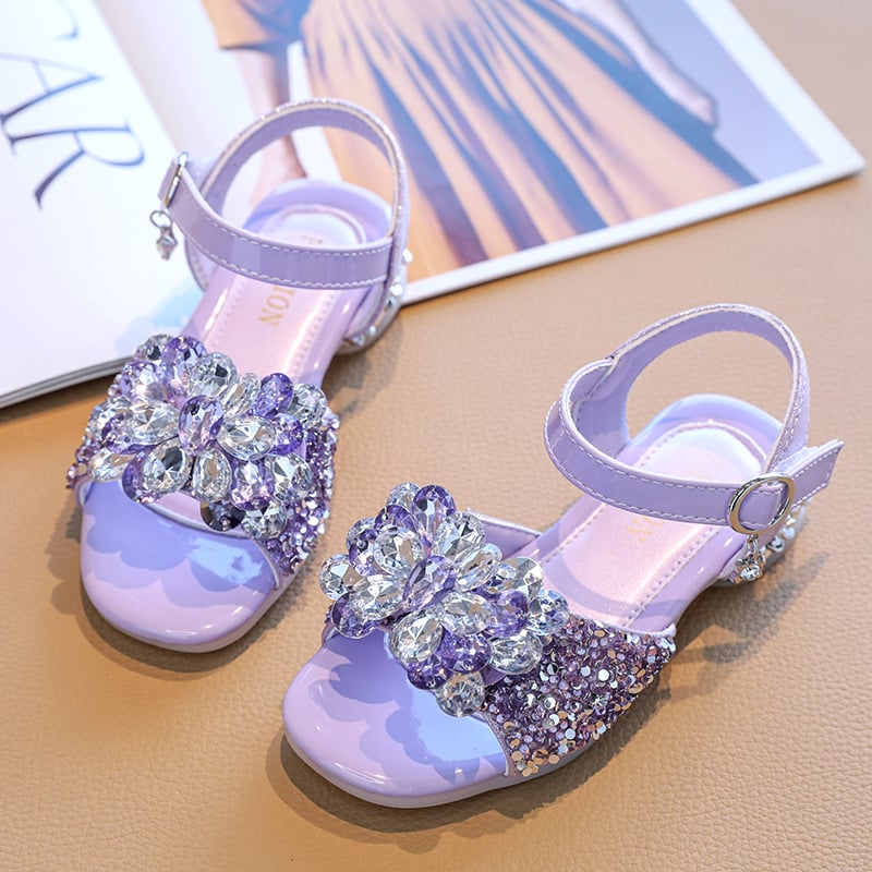 Sandale prințesă pentru fete – cu cristale, suprafața superioară din piele artificială, talpă EVA, pentru vârste 4–12 ani, Vara 2025