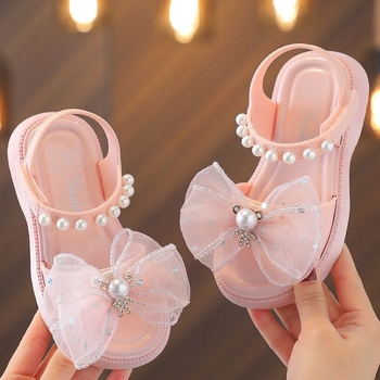 Sandale pentru fete, stil prințesă, talpă plată, cu talpă moale, PVC partea superioară și talpa, pentru copii de 4–6 ani