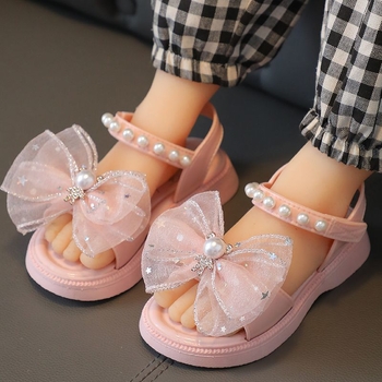 Sandale pentru fete, stil prințesă, talpă plată, cu talpă moale, PVC partea superioară și talpa, pentru copii de 4–6 ani