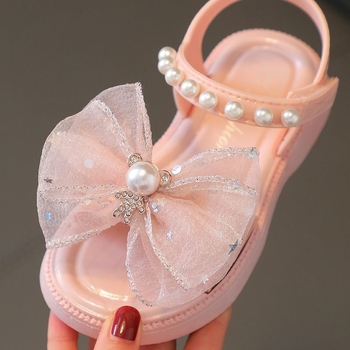 Sandale pentru fete, stil prințesă, talpă plată, cu talpă moale, PVC partea superioară și talpa, pentru copii de 4–6 ani