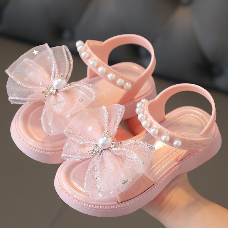 Sandale pentru fete, stil prințesă, talpă plată, cu talpă moale, PVC partea superioară și talpa, pentru copii de 4–6 ani