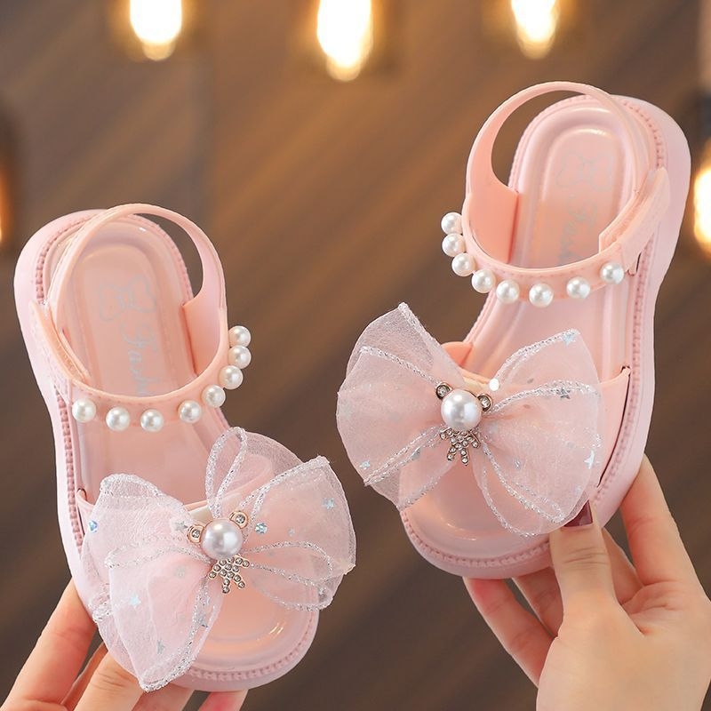 Sandale pentru fete, stil prințesă, talpă plată, cu talpă moale, PVC partea superioară și talpa, pentru copii de 4–6 ani
