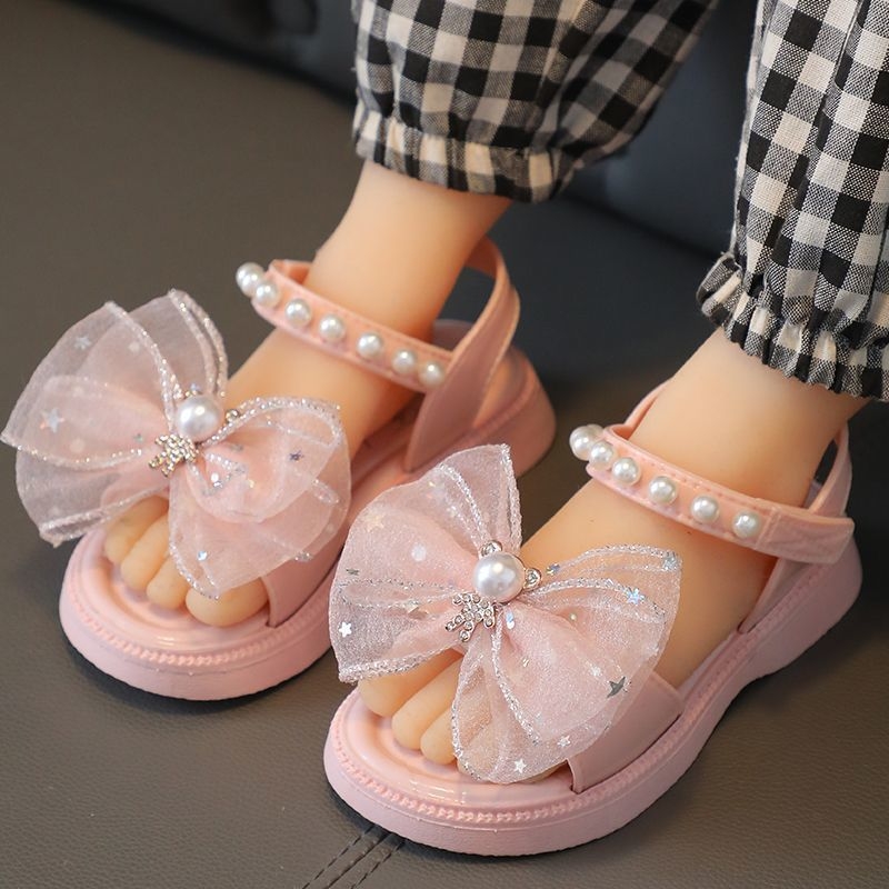 Sandale pentru fete, stil prințesă, talpă plată, cu talpă moale, PVC partea superioară și talpa, pentru copii de 4–6 ani