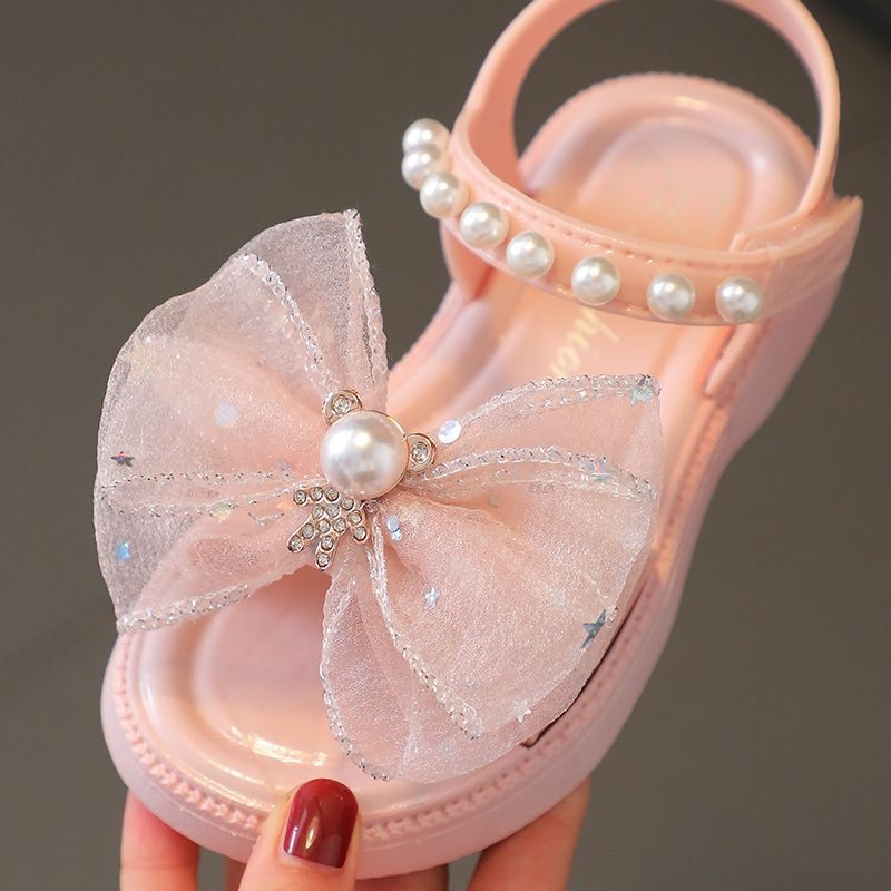 Sandale pentru fete, stil prințesă, talpă plată, cu talpă moale, PVC partea superioară și talpa, pentru copii de 4–6 ani