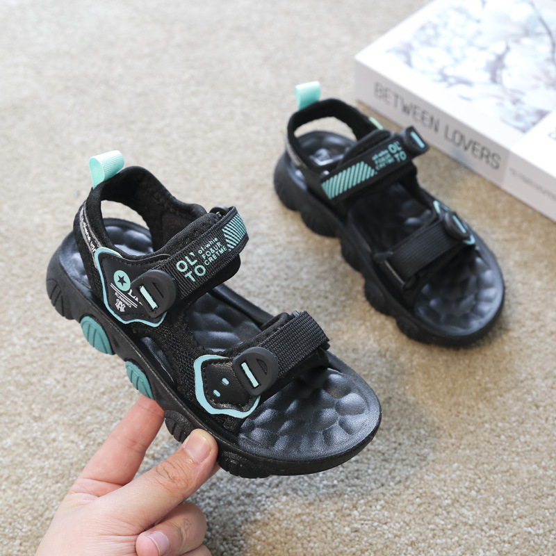 Muške sportske sandale za plažu s prugastim uzorkom, gornji dio od umjetne kože, zatvarač na Velcro, gumena podplat