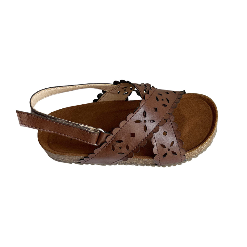 Vintage dječje sandale s kožnim gornjim dijelom, otvoreni prsti, čipkasti izrezi, mekana podloga, Velcro kopča, protuklizna podloga
