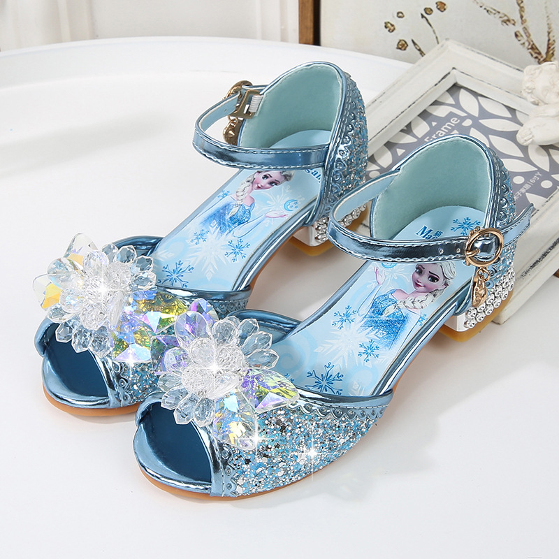 Mergaitei kristalų rhinestone sandalai su sagtimi, viršus iš dirbtinės odos, karikatūros raštas, vasaros paplūdimių bateliai 2024