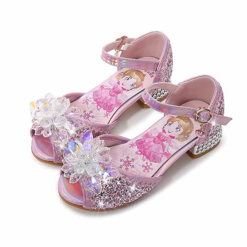 Mergaitei kristalų rhinestone sandalai su sagtimi, viršus iš dirbtinės odos, karikatūros raštas, vasaros paplūdimių bateliai 2024
