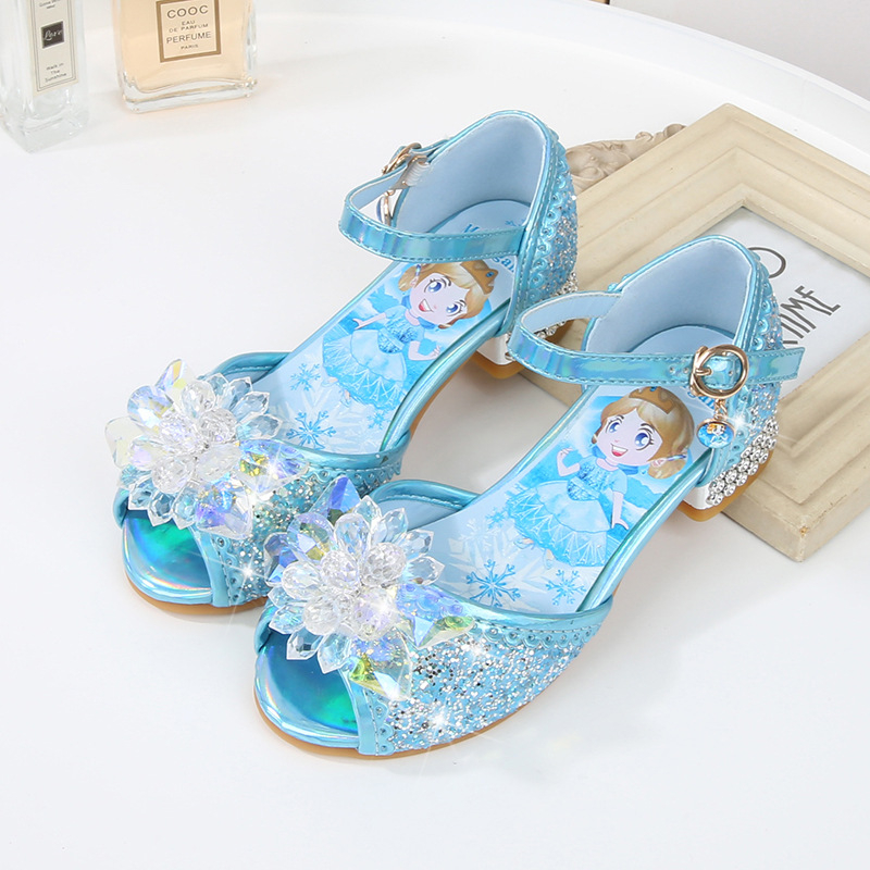 Mergaitei kristalų rhinestone sandalai su sagtimi, viršus iš dirbtinės odos, karikatūros raštas, vasaros paplūdimių bateliai 2024