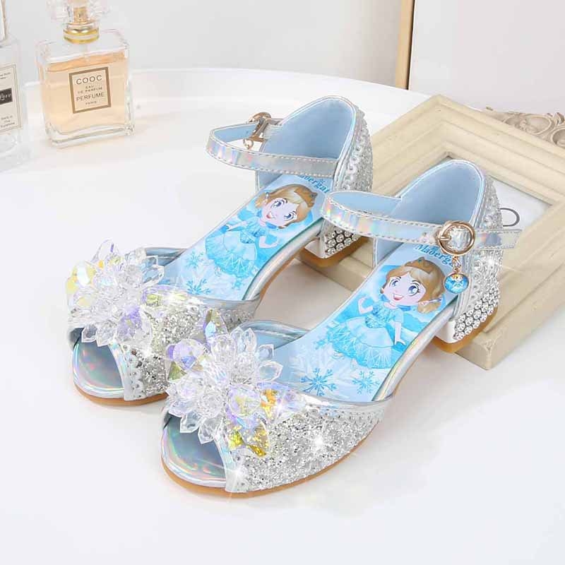Mergaitei kristalų rhinestone sandalai su sagtimi, viršus iš dirbtinės odos, karikatūros raštas, vasaros paplūdimių bateliai 2024