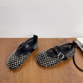 Mergaitei princesių sandalai su Velcro užsegimu, PU viršus, guma padas, perforuotas tinklelio dizainas ir kristalų dekoracijos