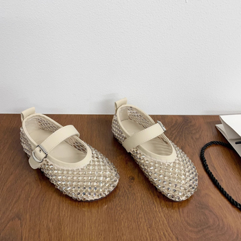 Mergaitei princesių sandalai su Velcro užsegimu, PU viršus, guma padas, perforuotas tinklelio dizainas ir kristalų dekoracijos