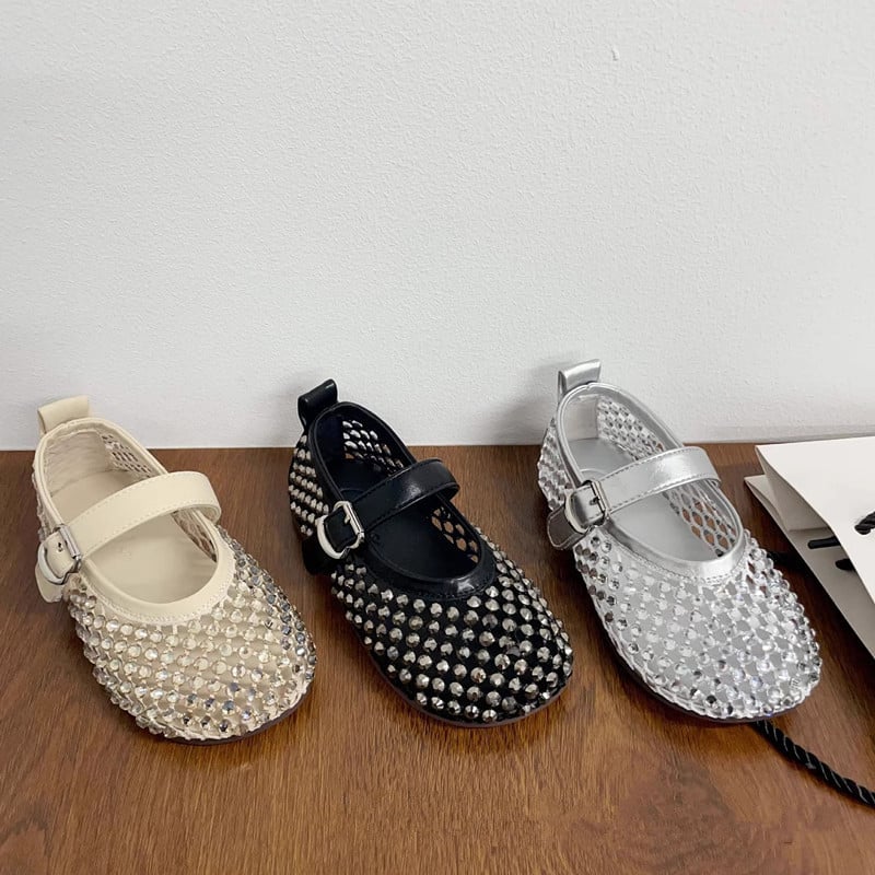 Mergaitei princesių sandalai su Velcro užsegimu, PU viršus, guma padas, perforuotas tinklelio dizainas ir kristalų dekoracijos