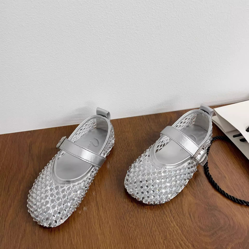 Mergaitei princesių sandalai su Velcro užsegimu, PU viršus, guma padas, perforuotas tinklelio dizainas ir kristalų dekoracijos