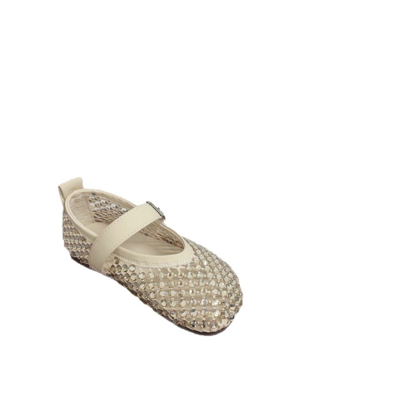 Mergaitei princesių sandalai su Velcro užsegimu, PU viršus, guma padas, perforuotas tinklelio dizainas ir kristalų dekoracijos