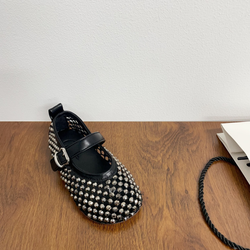 Mergaitei princesių sandalai su Velcro užsegimu, PU viršus, guma padas, perforuotas tinklelio dizainas ir kristalų dekoracijos