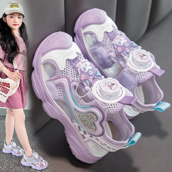 Mergaitėms sportiniai sandalai – kvėpuojanti tinklinė viršutinė dalis, PU konstrukcija, natūralios gumos padai, reguliuojama sagtis, karikatūrų dizainas