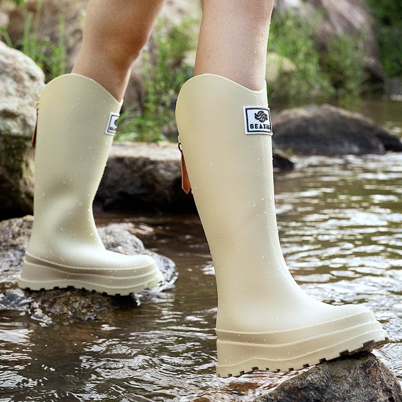 Ženske čizme za kišu, visok tubus, PVC gornji dio, sladko akademski stil, niski pet 1–3 cm