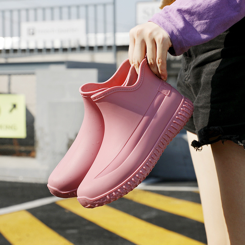 Cizme de ploaie pentru femei, iarnă, cu căptușeală pufoasă, partea superioară PVC, gambă scurtă, toc plat, talpă antiderapantă