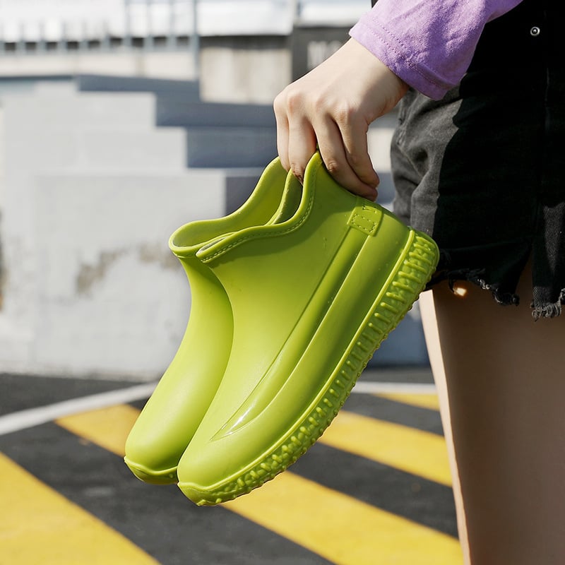 Cizme de ploaie pentru femei, iarnă, cu căptușeală pufoasă, partea superioară PVC, gambă scurtă, toc plat, talpă antiderapantă