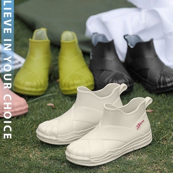 Ghete de ploaie pentru femei, partea superioară din PVC, design cu tub scurt, pentru adulți