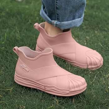 Ghete de ploaie pentru femei, partea superioară din PVC, design cu tub scurt, pentru adulți