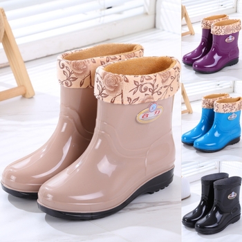 Cizme de ploaie pentru femei – căptușite cu fleece, calde, antiaderante, partea superioară din PVC, înălțime medie a gambelor (PVC partea superioară; fleece căptușit; calde; antiaderante; înălțime medie a gambelor)