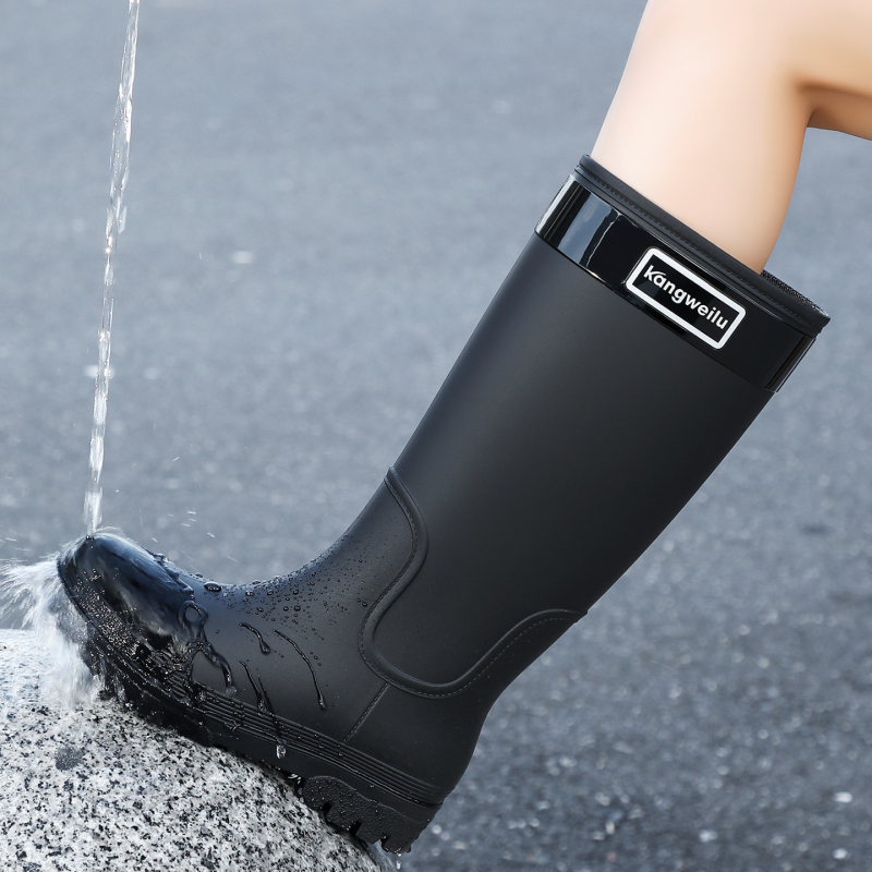 Ženske PVC čizme za kišu, visoki porub, debela potplata, niski pet (1–3 cm), jednobojne