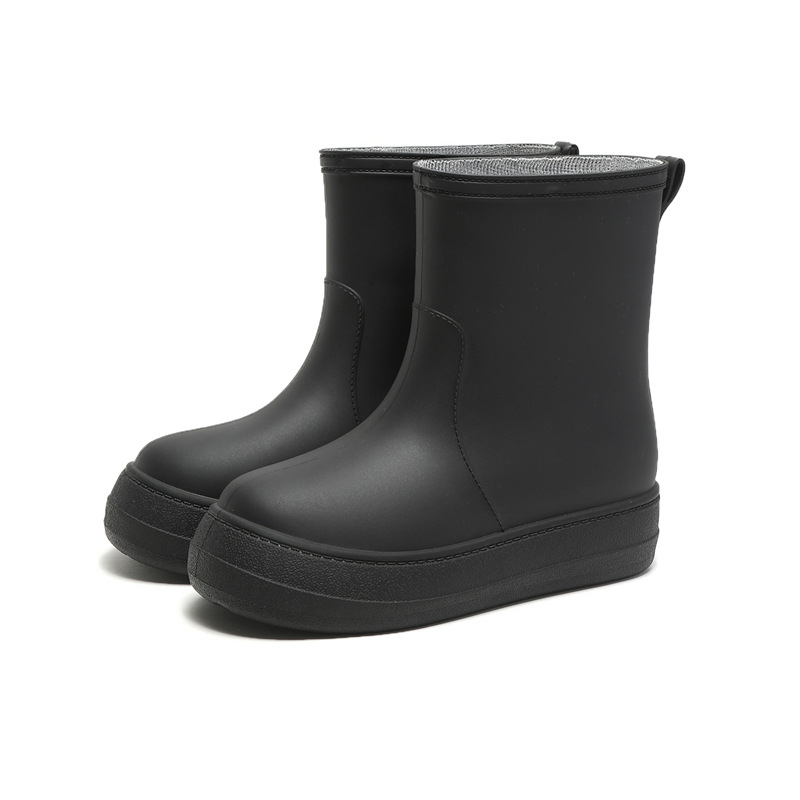 Ženske čizme za kišu srednje visine, vodootporne, protuklizne, s fleece podstavom, PVC gornji dio, niski pet 1–3 cm