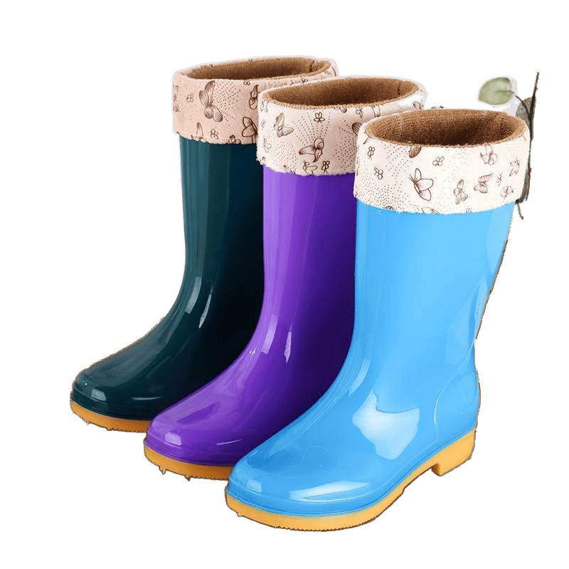 Cizme de ploaie pentru femei, înălțime peste gleznă, partea superioară din bumbac gros, impermeabile