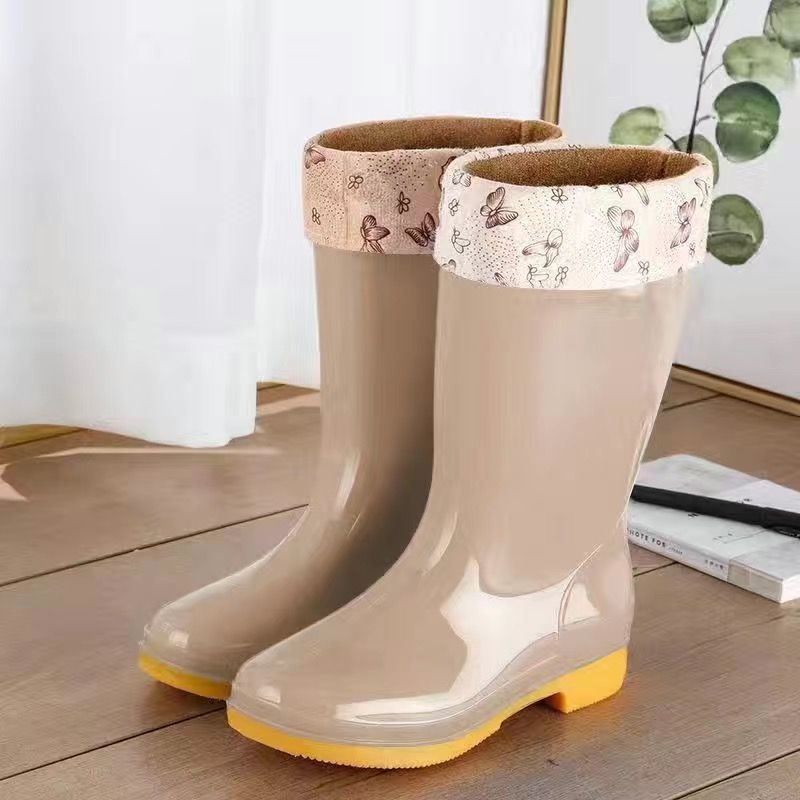 Cizme de ploaie pentru femei, înălțime peste gleznă, partea superioară din bumbac gros, impermeabile