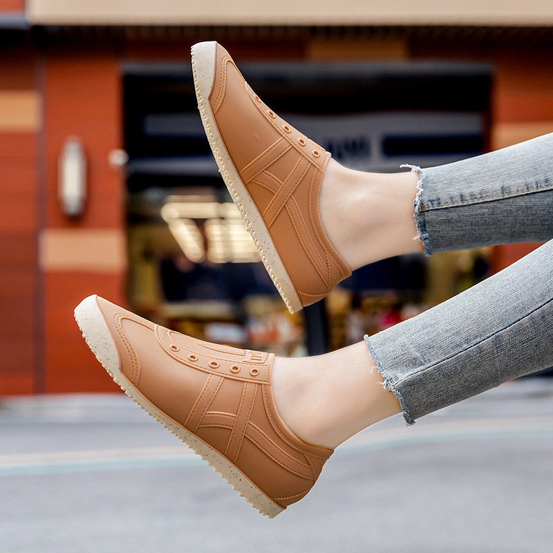 Cizme de ploaie pentru femei, din cauciuc, talie joasă, impermeabile, ușoare, antiderapante, partea superioară din PVC