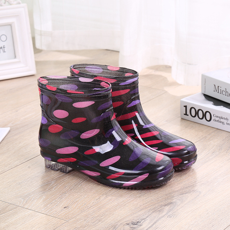 Ghete de ploaie pentru femei din PVC, impermeabile, toc mic 1–3 cm, gleznă scurtă, pentru sezon ploios