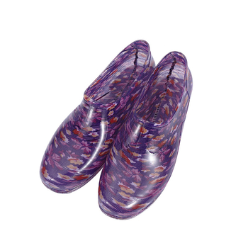 Cizme de ploaie pentru femei, din PVC, gambă joasă, model floral, toc plat