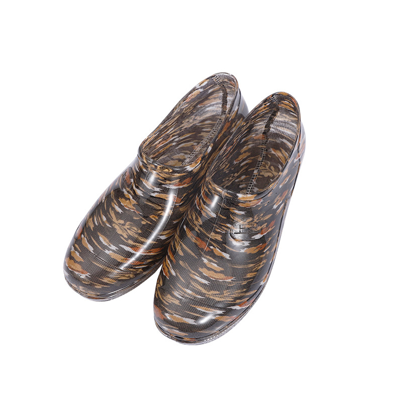 Cizme de ploaie pentru femei, din PVC, gambă joasă, model floral, toc plat