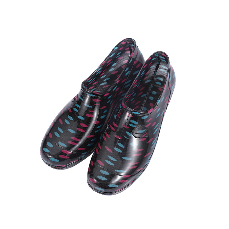 Cizme de ploaie pentru femei, din PVC, gambă joasă, model floral, toc plat