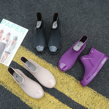 Ghete de ploaie pentru femei, impermeabile, din PVC, înălțime joasă, talpă plată, slip-on