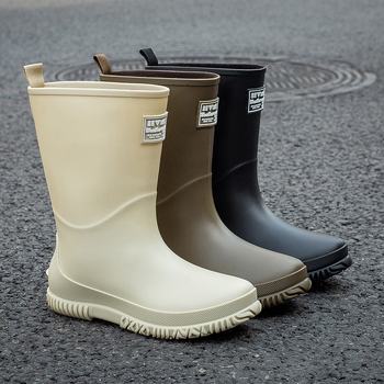 Ženske kišne čizme od PVC-a, vodootporne i protuklizne, srednje visine oko 25 cm, bez vezivanja, Slip-on