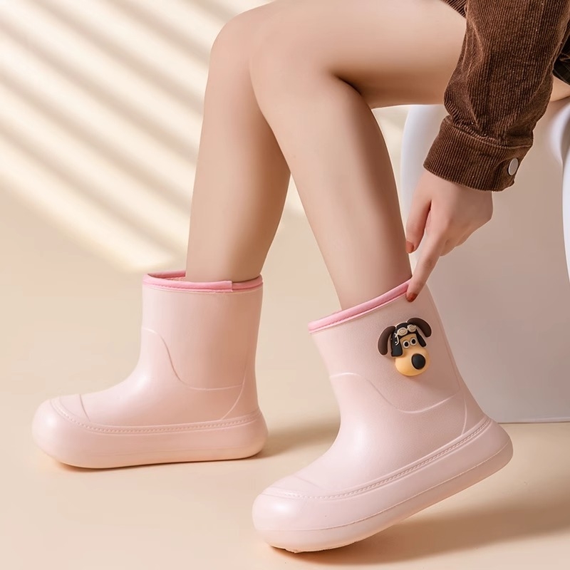 Cizme de ploaie pentru femei din EVA, până la gambă, design îngroșat, toc mediu 3-5 cm, stil Cartoon Paradise