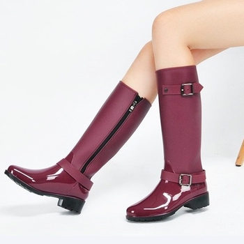 Cizme de ploaie pentru femei, înalte, PVC impermeabil, talpă plată, patru sezoane